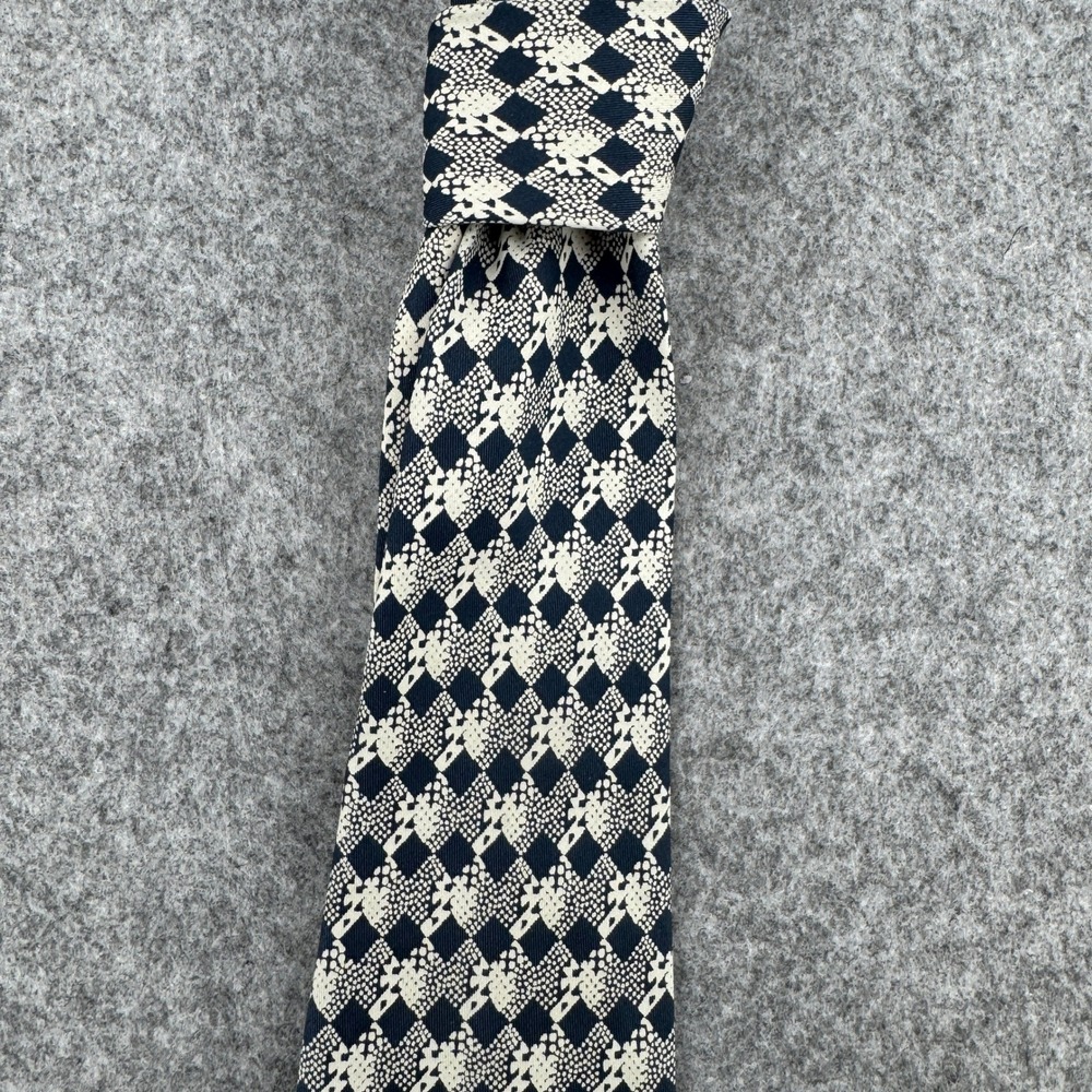 Unbranded Necktie Mens OS Italian Silk Diamond Geometric Navy Cream EUC